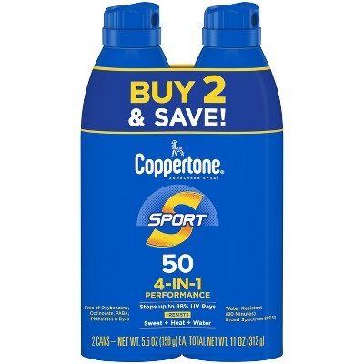 Coppertone Sport Sunscreen Spray SPF 50 11oz Twin Pack - New